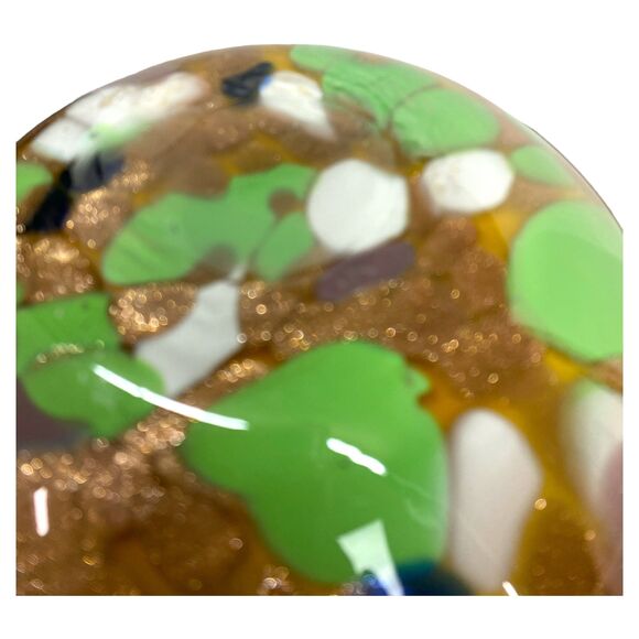 Murano Hand Blown Art Glass Vase 6.25x7" Gold Cased Round Globe Italy - Picture 6 of 8